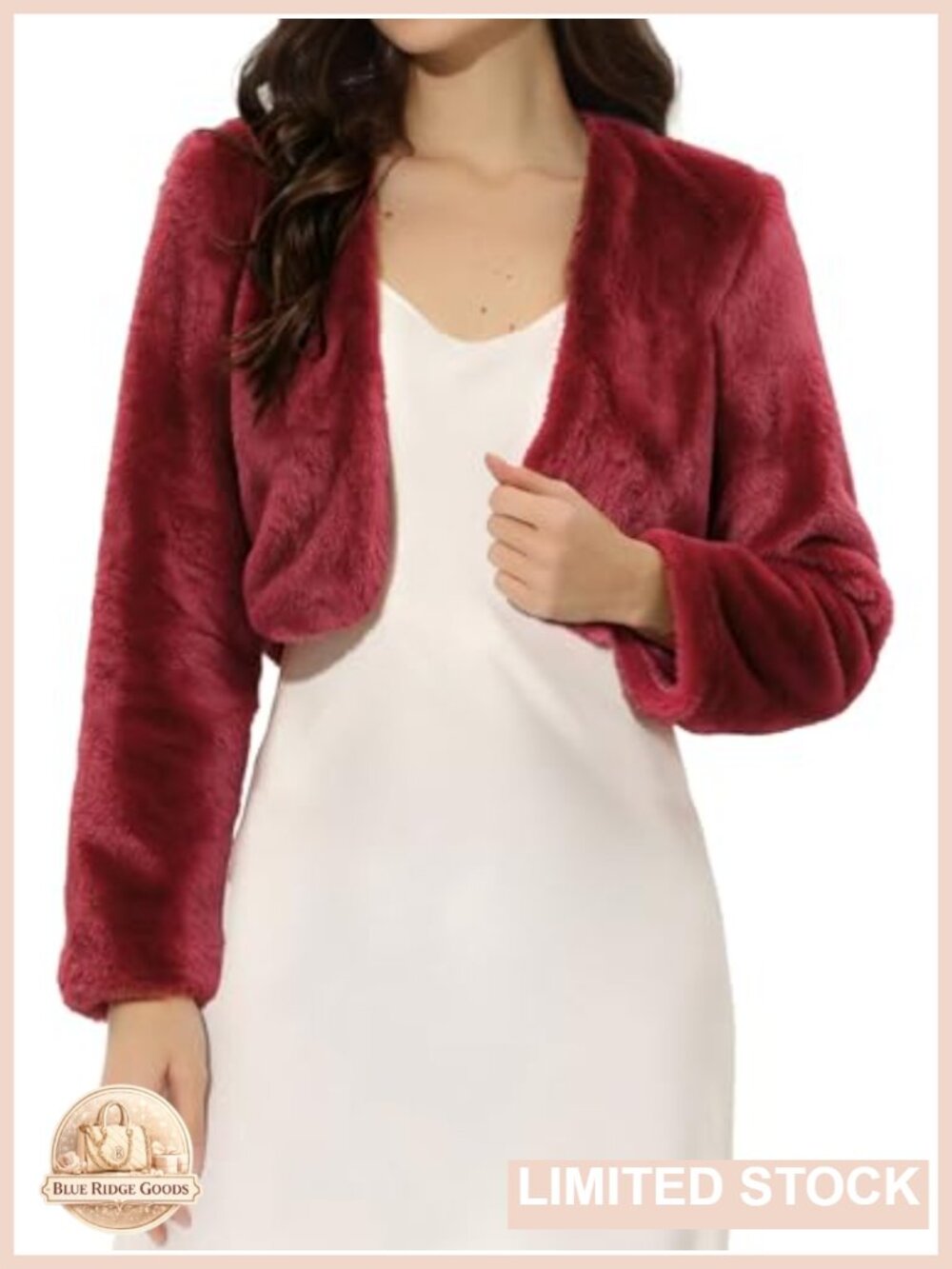 Faux Fur Cropped Bolero Shrug Women's Long Sleeve Wedding Jacket